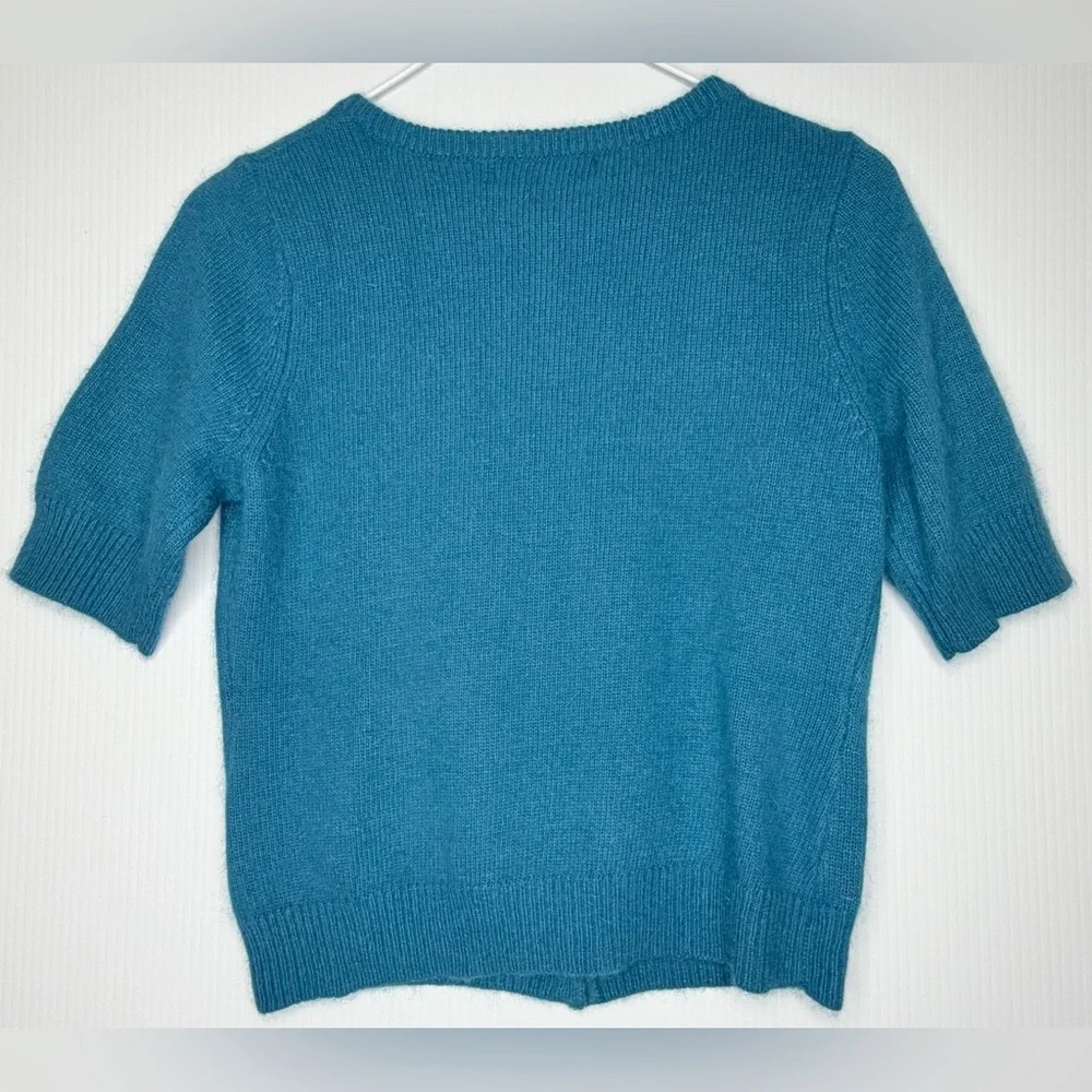 MARINA LUNA Teal Angora Wool Blend Cardigan Rhinestone Buttons - Size Small